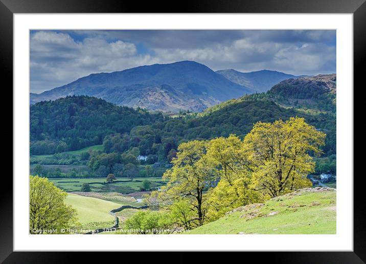 View of Wetherlam from Elterwater Great Langdale Framed Mounted Print by Nick Jenkins