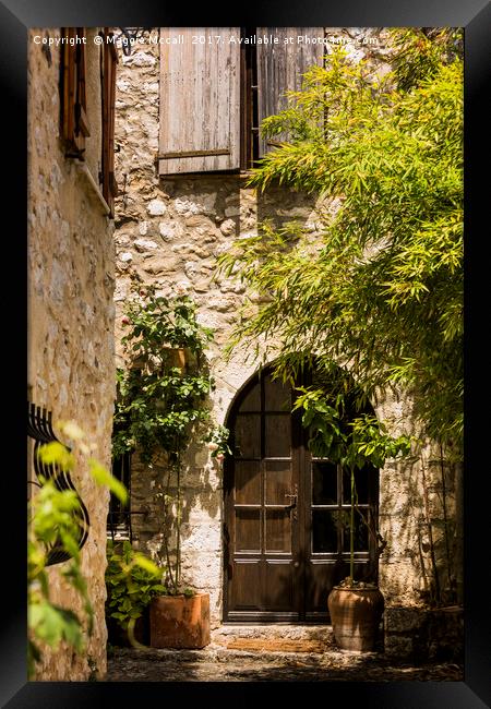A Shadowy Door and Alley in Saint Paul de Vence Fr Framed Print by Maggie McCall