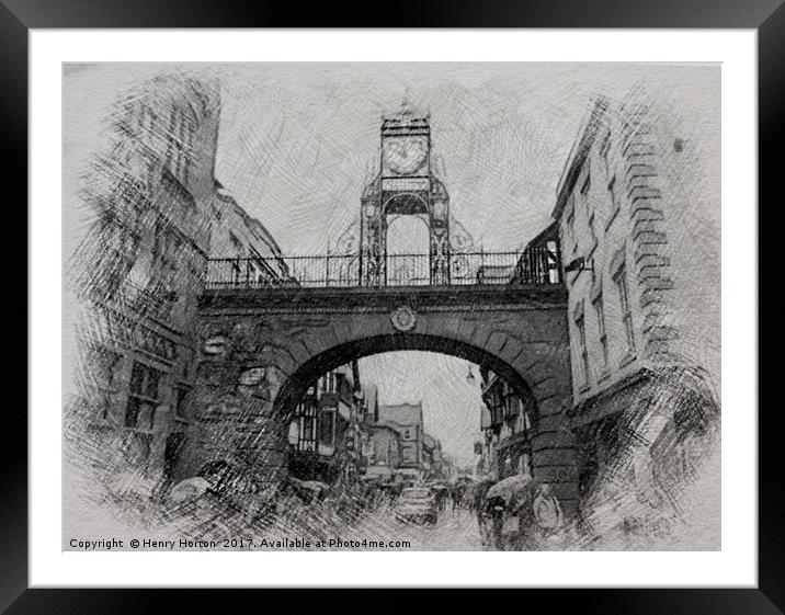A pencil sketch. Eastgate Street, Chester. Framed Mounted Print by Henry Horton
