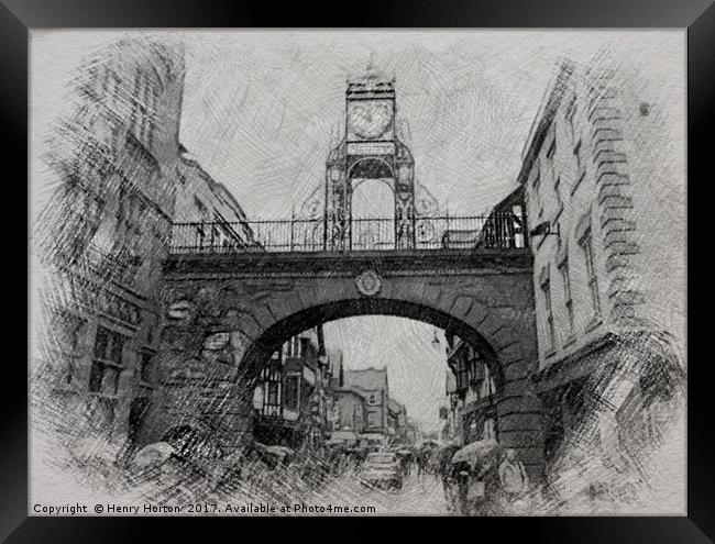 A pencil sketch. Eastgate Street, Chester. Framed Print by Henry Horton