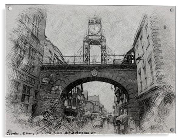 A pencil sketch. Eastgate Street, Chester. Acrylic by Henry Horton