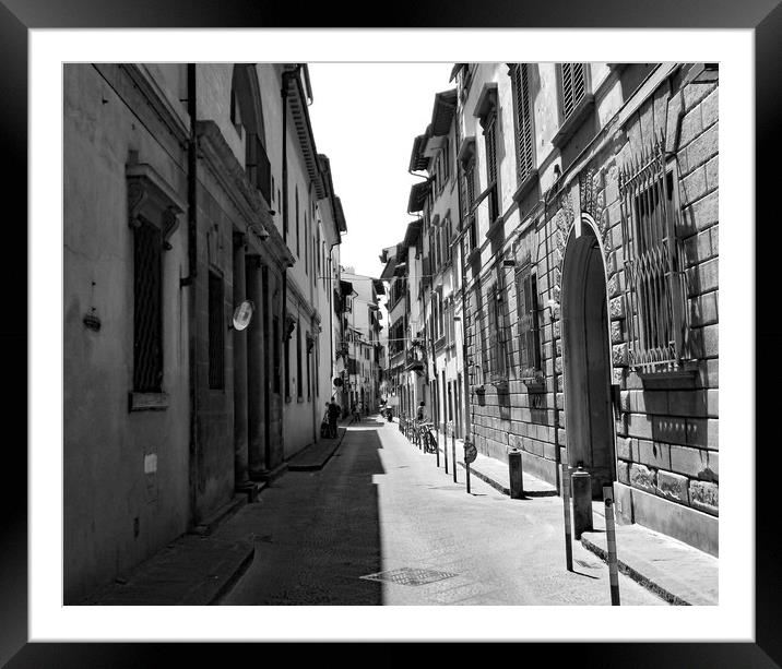 A florentine street in black and white Framed Mounted Print by paul ratcliffe