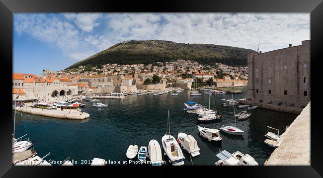 Dubrovnik harbour at the foot of Mount Srd Framed Print by Jason Wells