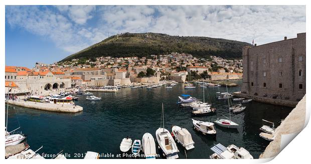 Dubrovnik harbour at the foot of Mount Srd Print by Jason Wells