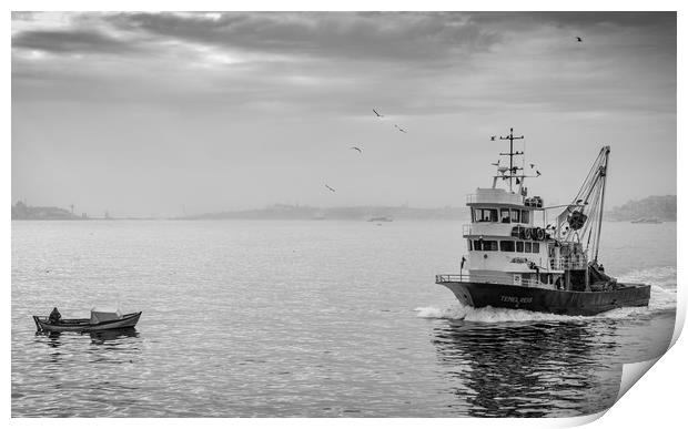 A fishing trawler sales on the river Bosphorus in  Print by George Cairns