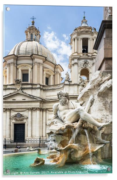 Fountain of the Four Rivers Rome Acrylic by Ann Garrett