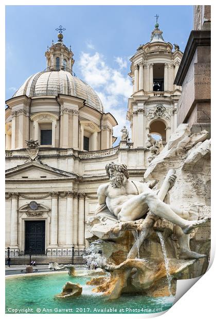 Fountain of the Four Rivers Rome Print by Ann Garrett