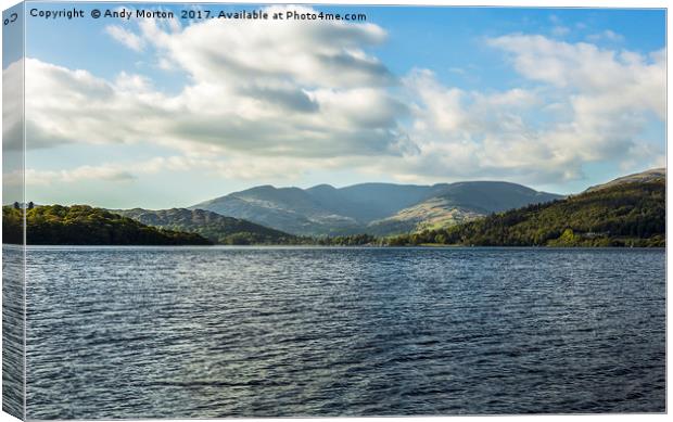 View Of The Mountains Over Lake Windermere Canvas Print by Andy Morton