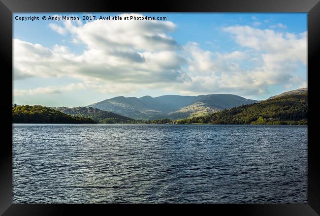 View Of The Mountains Over Lake Windermere Framed Print by Andy Morton