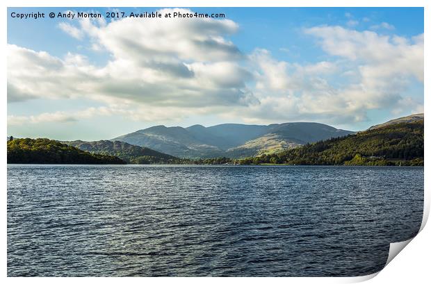 View Of The Mountains Over Lake Windermere Print by Andy Morton