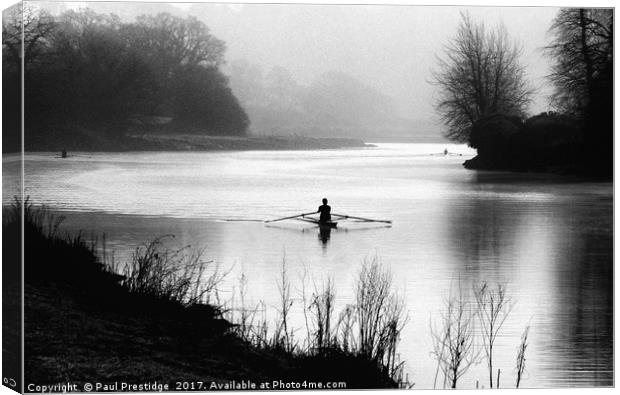 Early Morning Rowers on River Dart Canvas Print by Paul F Prestidge