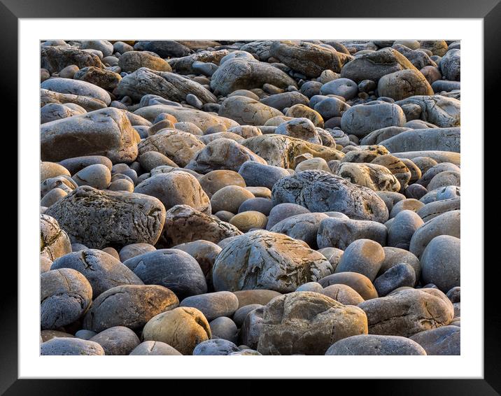 Sunset Glow on Pebbles Framed Mounted Print by Colin Allen