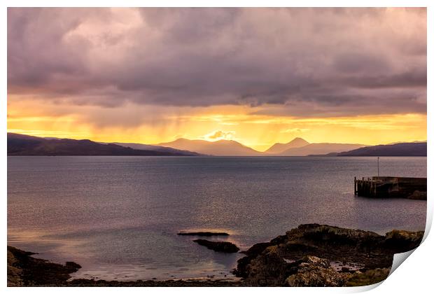 Cuillin Mountain Sunset from Gairloch Harbour Print by Derek Beattie