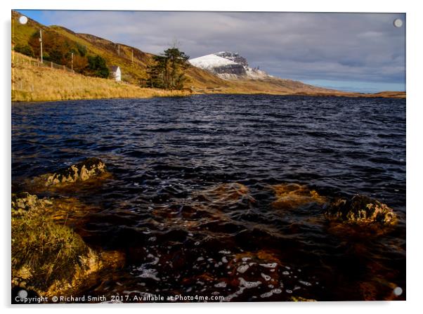 The Storr in March across a choppy Loch Fada Acrylic by Richard Smith