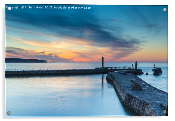 Whitby Harbour Sunset Acrylic by Richard Auty