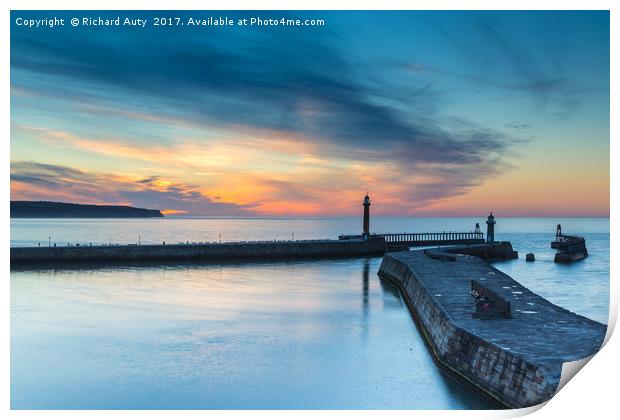 Whitby Harbour Sunset Print by Richard Auty