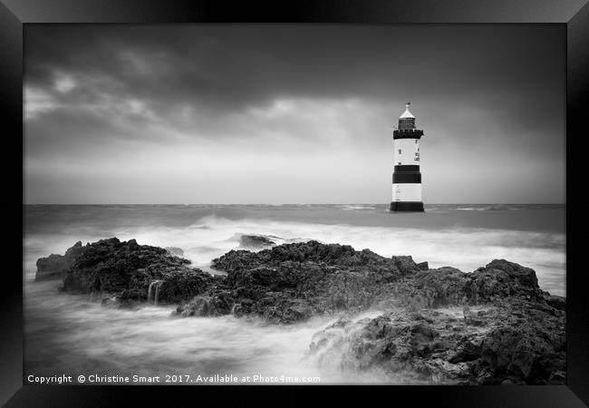 Penmon Lighthouse, Turbulent Tide B&amp;amp;W Framed Print by Christine Smart