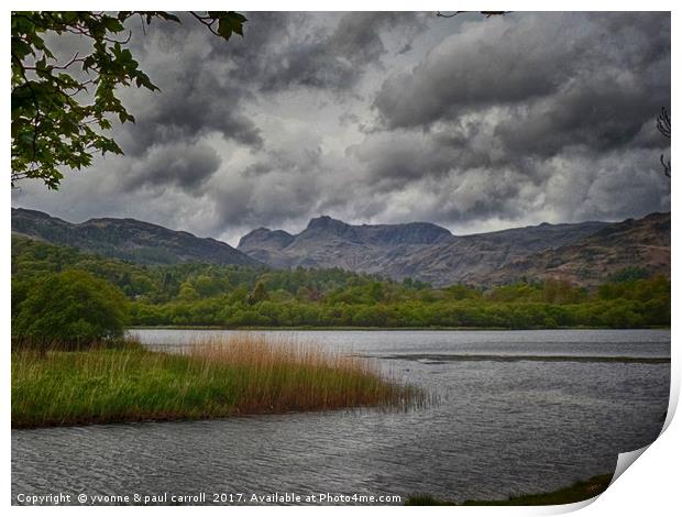 Elterwater with Langdales Print by yvonne & paul carroll