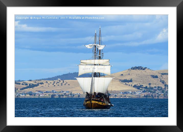 Tall ship approaching Hobart harbour Tasmania Framed Mounted Print by Angus McComiskey