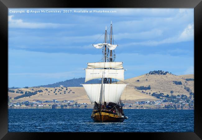 Tall ship approaching Hobart harbour Tasmania Framed Print by Angus McComiskey