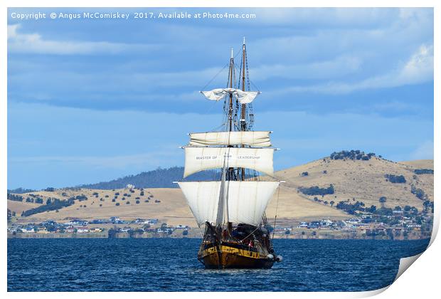 Tall ship approaching Hobart harbour Tasmania Print by Angus McComiskey