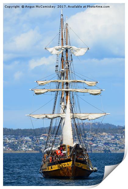Tall ship approaching Hobart harbour Tasmania Print by Angus McComiskey