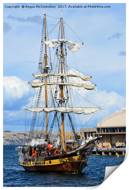 Tall ship arriving at Hobart harbour Tasmania Print by Angus McComiskey