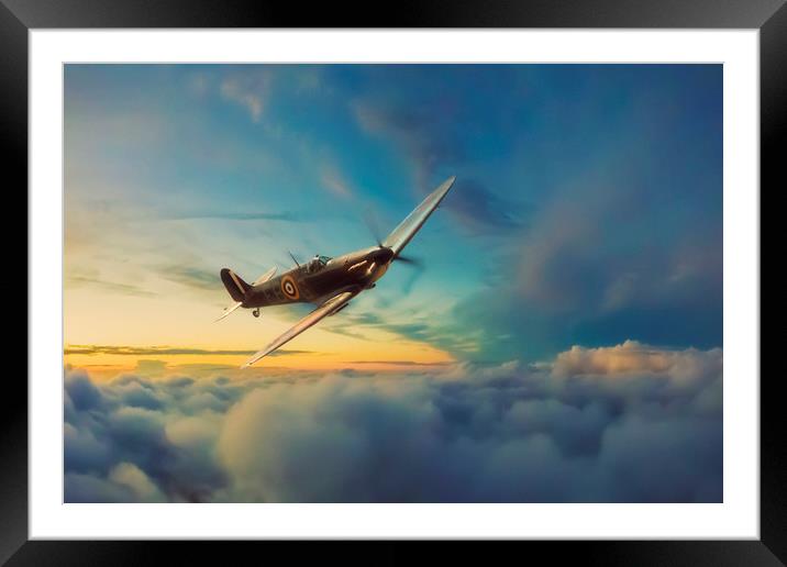 Spitfire Flying Machine Framed Mounted Print by J Biggadike