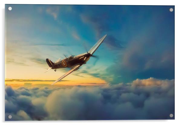 Spitfire Flying Machine Acrylic by J Biggadike