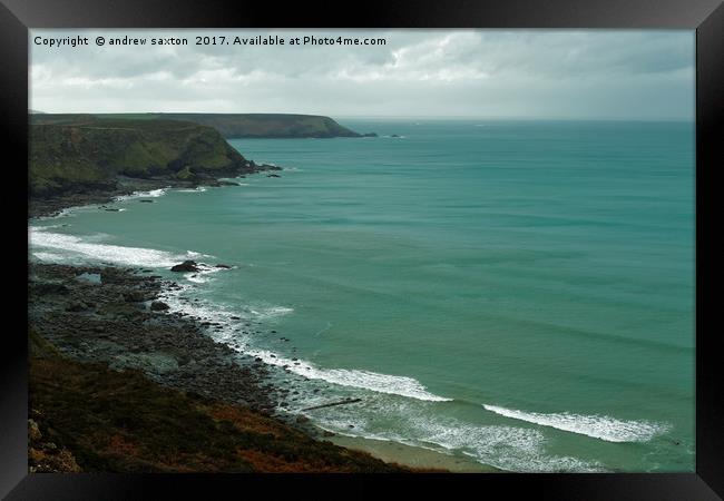 SEA AND CLIFF TOPS Framed Print by andrew saxton