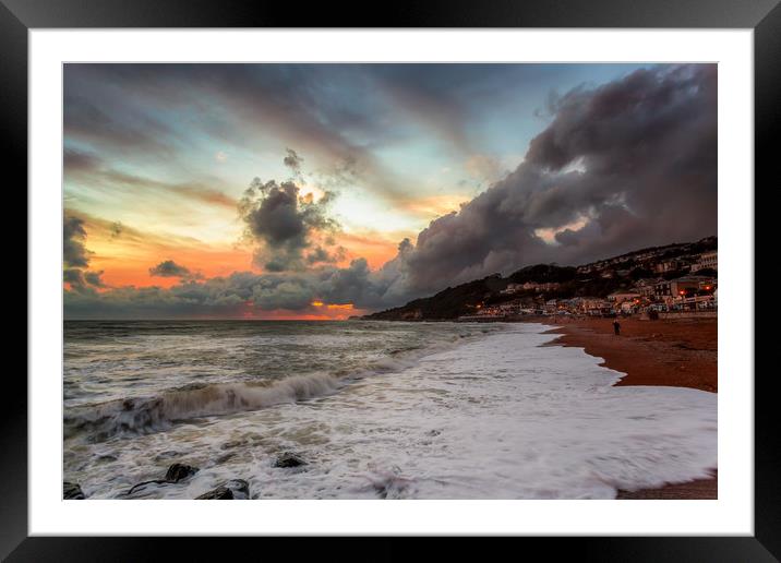Ventnor Beach Stormy Sunset Framed Mounted Print by Wight Landscapes