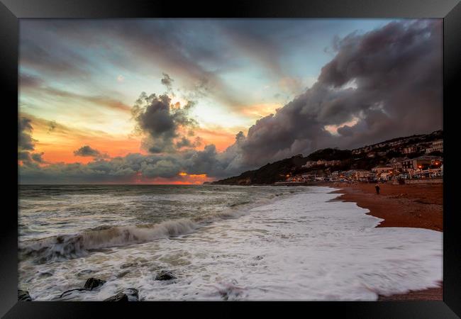 Ventnor Beach Stormy Sunset Framed Print by Wight Landscapes