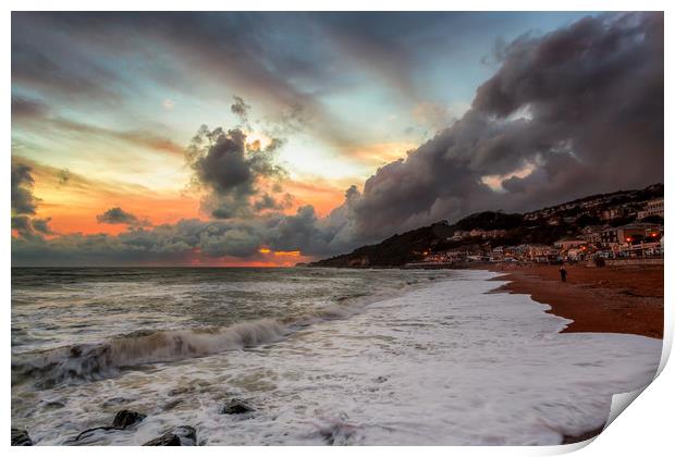 Ventnor Beach Stormy Sunset Print by Wight Landscapes