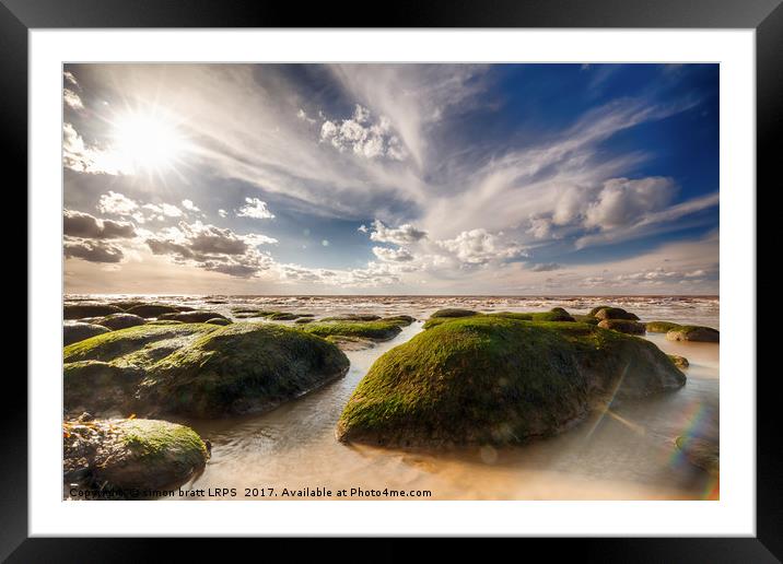 Hunstanton coastline with  seaweed rock outcrops o Framed Mounted Print by Simon Bratt LRPS