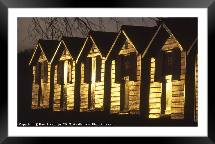 Golden Beach Huts Framed Mounted Print by Paul F Prestidge