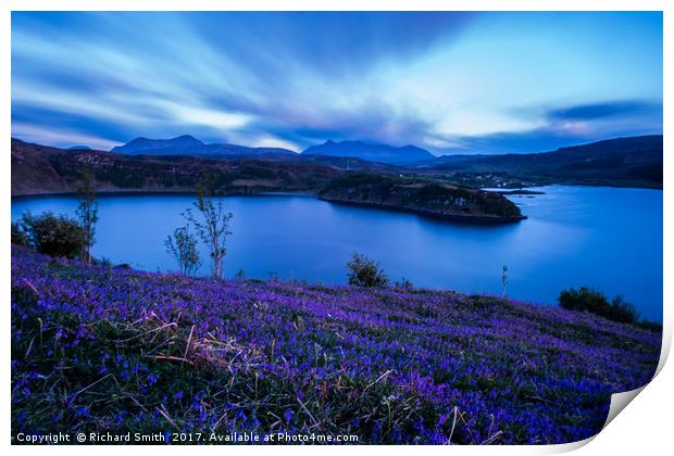 Bluebells after sunset Print by Richard Smith