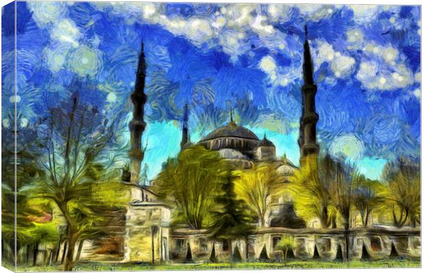 Blue Mosque Istanbul Van Gogh Canvas Print by David Pyatt