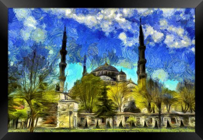 Blue Mosque Istanbul Van Gogh Framed Print by David Pyatt