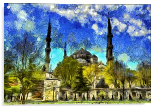Blue Mosque Istanbul Van Gogh Acrylic by David Pyatt