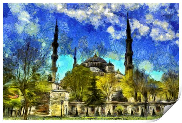 Blue Mosque Istanbul Van Gogh Print by David Pyatt