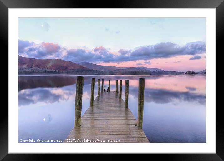 Derwent Water Jetty at Sunrise  Framed Mounted Print by James Marsden