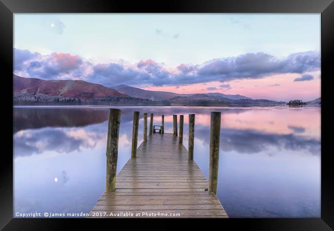 Derwent Water Jetty at Sunrise  Framed Print by James Marsden