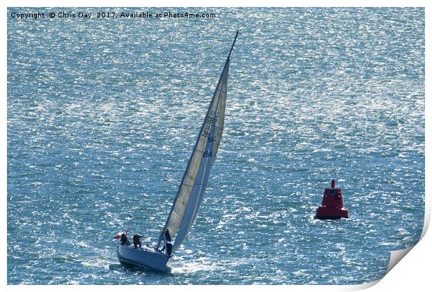 Yacht on Plymouth Sound Print by Chris Day