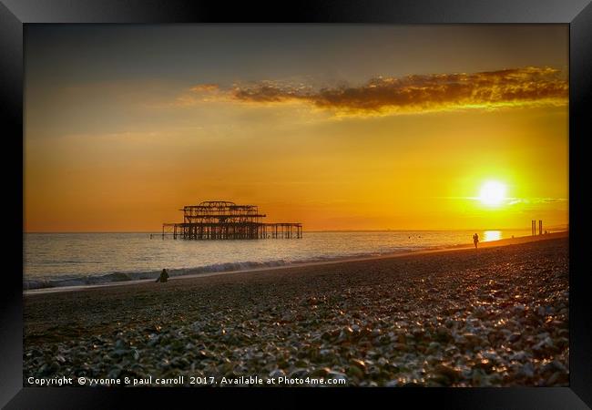 Brighton's west pier at sunset Framed Print by yvonne & paul carroll