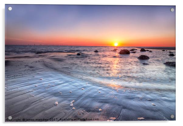 Radiant Sunset Over Walney Island Beach Acrylic by James Marsden