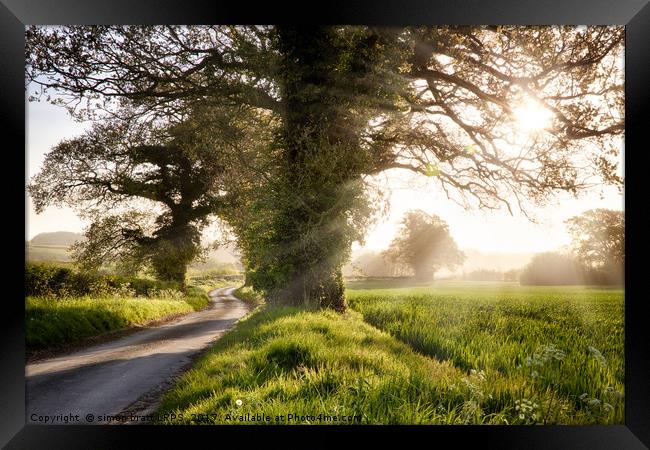 English country road and sunrise Framed Print by Simon Bratt LRPS