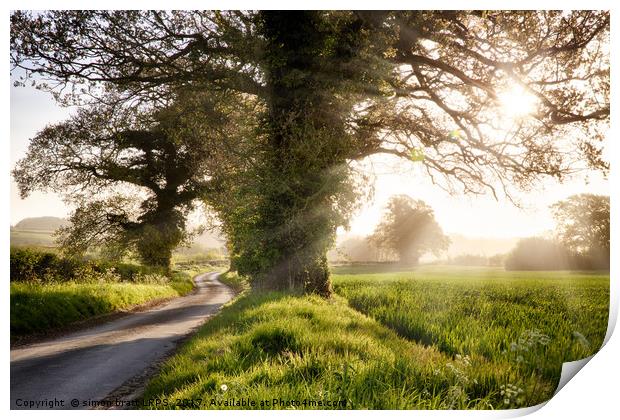 English country road and sunrise Print by Simon Bratt LRPS