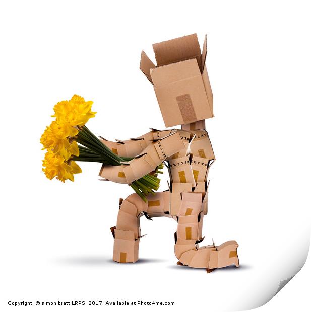 Box character on bended knee with flowers Print by Simon Bratt LRPS