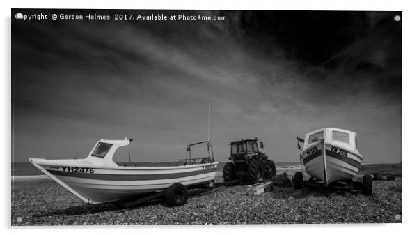 Fishermans boats Cromer beach Norfolk. Acrylic by Gordon Holmes