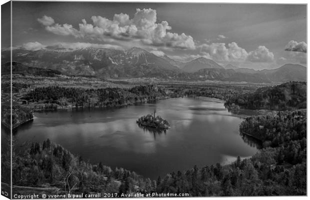 Lake Bled in B&W, Slovenia Canvas Print by yvonne & paul carroll